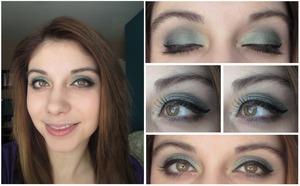 Most of the shadows used were from a Sephora no name palette. I also used a green eyeshadow called "Serpent" from the Smashbox Master Class 2 Palette. Eyeliner is Stila Stay All Day Liquid Eyeliner, Lashes are Maybelline The Rocket. Face is Hourglass Veil Mineral Primer and L'Oreal True Match Foundation