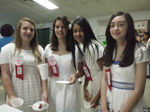 This was after confirmation! It was fun! I am officially HOLY. lol. So these are all my best friends and we had cookies and lemonade(:
From left to right: Jillian , Me , Demilsa , Melissa 
I look horrible because I was exhausted -_- The mass was 2 hours and it was 9 pm sooo that explains alot (: