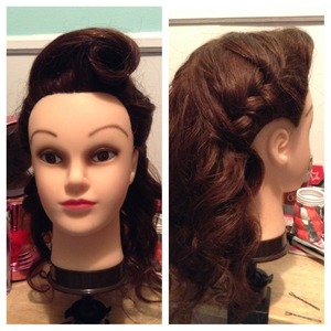 Vintage hairstyle complete
With swirl and French braided curls