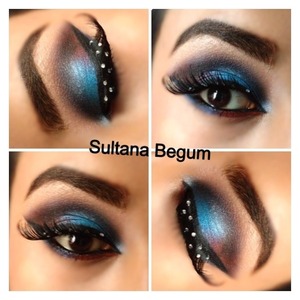 Blue , red and black smokey eyes used dramatic eye lashes 

Follow on Instagram @sullymalik