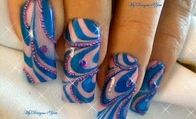 Water Marble Effect Nail Art Design Tutorial, Blue & Pink, + Tips - ♥ MyDesigns4You ♥