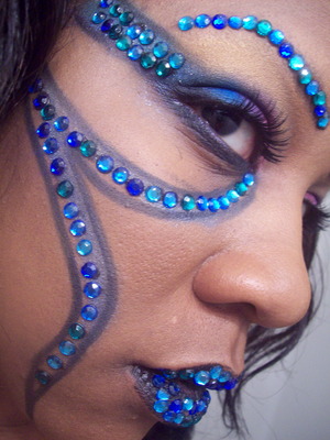 Eye shadows and blue rhinestones