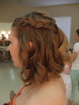 Bridesmaid hair I did for my friend's wedding.
Curly with braid leading to the back.
