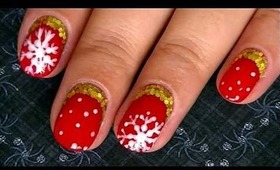 Christmas Glamorous Red and Gold Ruffian Inspired Nail Art Design