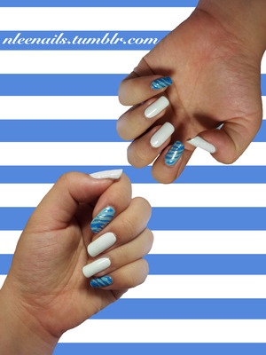 My nails (: I didn't used any nail polish other, but pure nail skin! The blue with the print is actually double layered. White color is hard to apply with nail polish, but easy with nail skins ♥

nleenails.tumblr.com