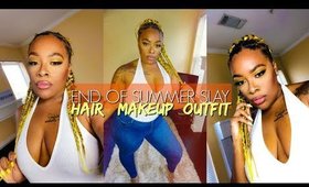 END OF THE SUMMER SLAY | BRAIDS OVER LOCS + MAKEUP + OUTFIT