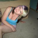 Blonde and purple split bangs