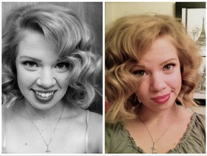Pin curls done with heat curling iron on dry hair, pinned and brushed out.