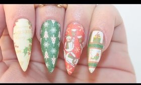 HOW TO: Christmas Wrapping Paper Acrylic Nails
