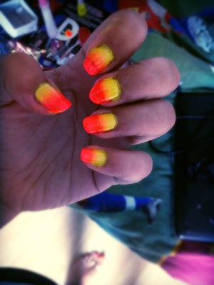Yellow and red/orange neon ombré nails