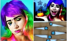 Pop Art Cartoon Makeup & Nails! Easy Last Minute Halloween Costume