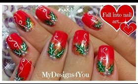 Traditional Christmas Nail Art Design | Red Holly Christmas Nails ♥