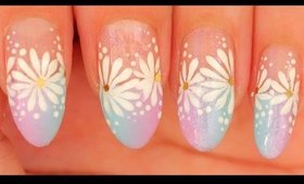 Ombre Tips & White Flowers nail art