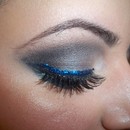 Smokey eye with blue glitter liner
