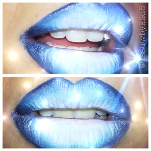 I got a little creative with color the other week and this was the result! I used the white NYX eyeshadow base all over the lip as a base and to create a white canvas. I then used different blue Mac eyeshdaows (i can't remember the exact ones) and blended them carefully to create the dramatic ombre effect. Check out my youtube channel: www.youtube.com/beautybykiki55, instragram: beautybykiki5 and blog: www.beautybykiki.com