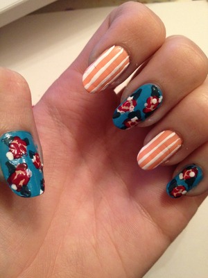 Vintage floral and stripe nails :) 