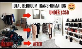 TOTAL Bedroom TRANSFORMATION into DIY CLOSET UNDER $350 *omg*