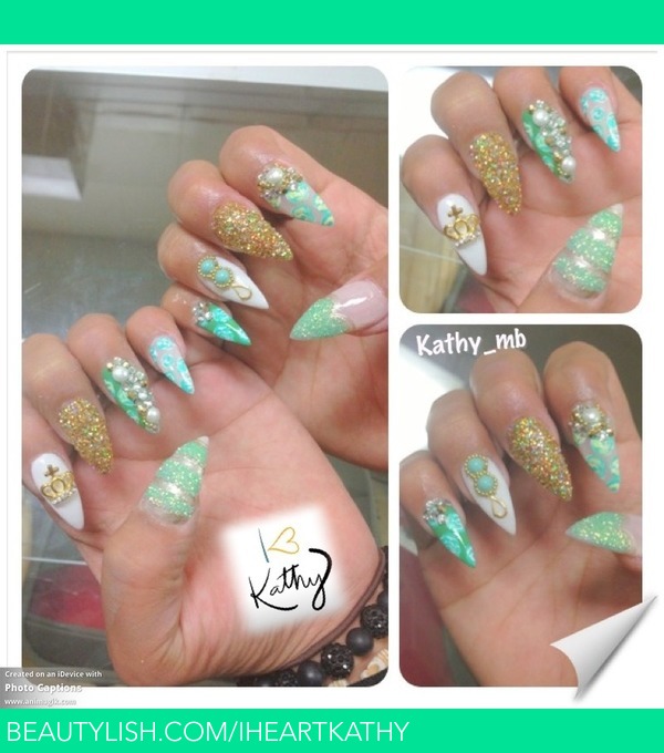 stiletto white and green nails | Kathy B.'s (Iheartkathy) Photo ...