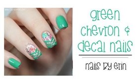 Green Chevron & Decal Nails | NailsByErin