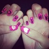 Love Pink nails with heart and diamond