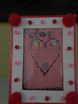 I dis this for my parents for valentines day. It is a spanish valentine inside a frame I made.