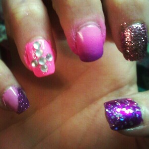 ombre, cross, purple, pink, glitter 
