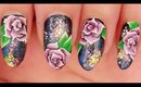 Purple Roses on Galaxy nail art