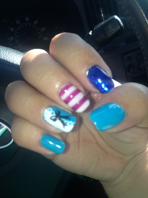 Alice nails in blue and purple with bow and lace 