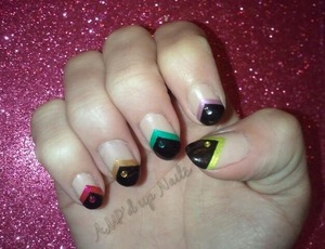black angeled tips with colored stripe and matching colored gem