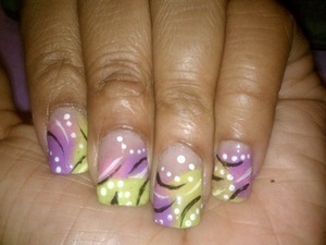 Pastel colors with black and white strips, and added white dots.