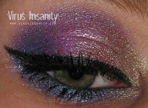 Virus Insanity eyeshadows. From inner to outer corner: Sookie, Learn from Yesterday, Endless Strength. Bottom eyeliner: Endless Strength with Blizzard on the waterline.
www.virusinsanity.com