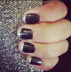 Shimmer black polish with Silver tips 