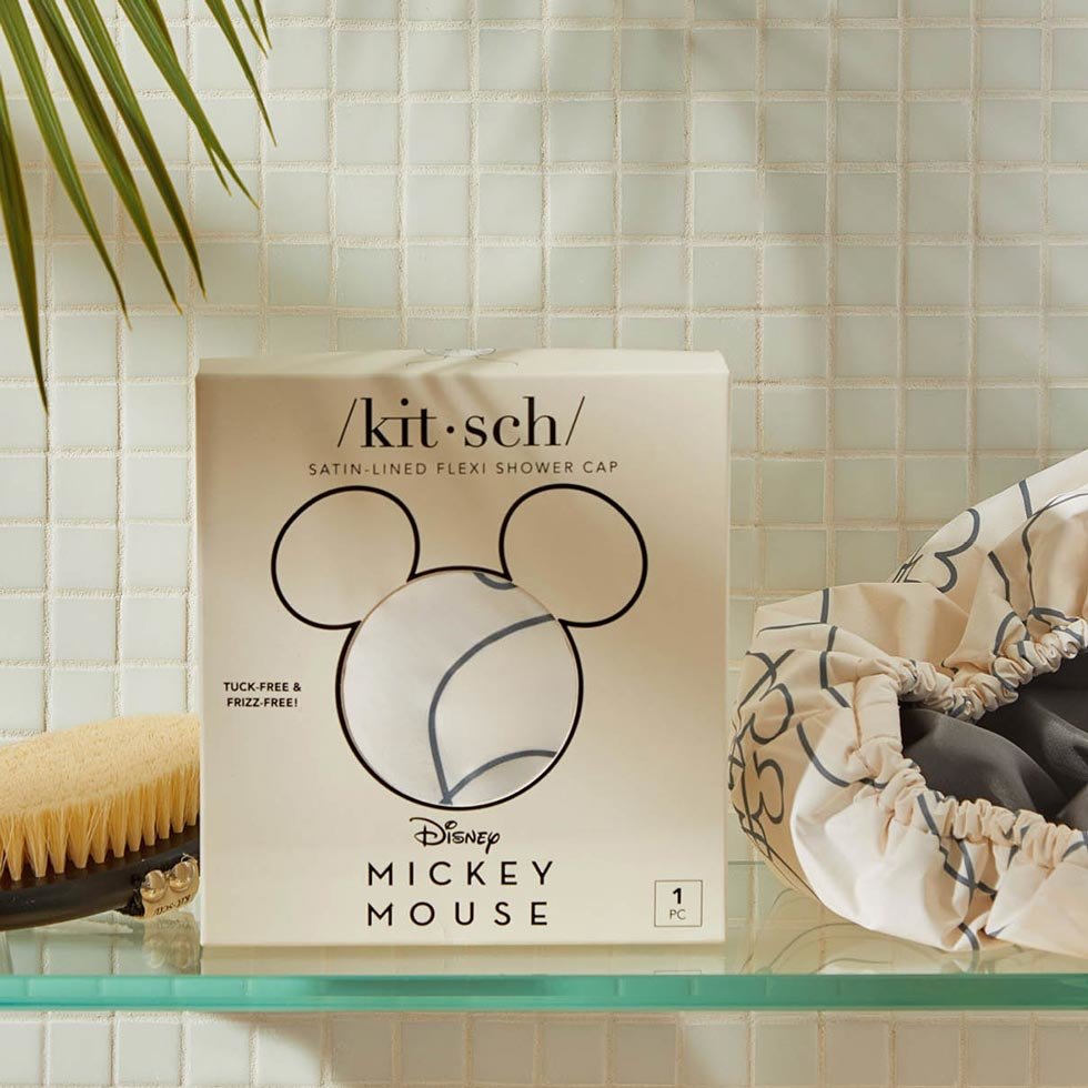 Kitsch x Mickey & Minnie Satin Lined Flexi Shower Cap in Mickey Maze