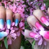 Spring blue and pink gradient nails