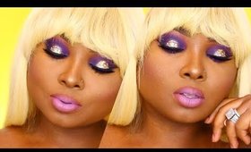 Full face makeup tutorial : Gold leaf purple halo look - Queenii Rozenblad