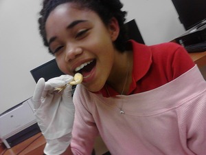 I was pretending to eat a frog we disected in class today hehee