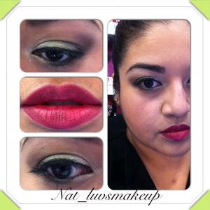Today's work look a neutral eye with a pop of green and a drk lipstick