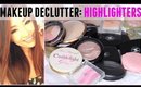 Makeup Declutter: HIGHLIGHTERS + Swatches | Makeup Collection Clean Out Pt. 5 | hollyannaeree