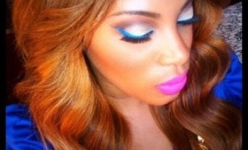 Blue Winged Eyeliner With Pink Neon Lips  Tutorial