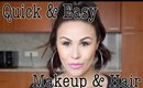Quick & Easy Makeup & Hair Tutorial | Winged Liner & Bright Lips