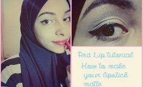 Red lip tutorial + eye makeup & make your lipstick matte