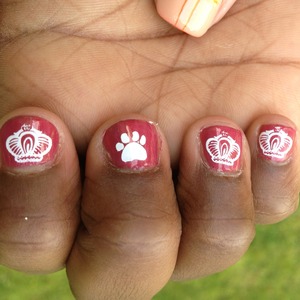 I did these nails at work. :) We used BM 300 series stamps and Del Sol Girls Night Out color changing polish