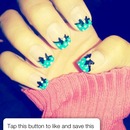 Blue Tiped Nails with Polka Dots and Black Bows