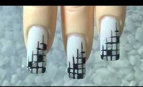 Nail Art Design " edles Gitter" black white silver " noble lattice