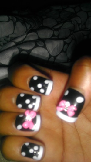 black and white with pink bows