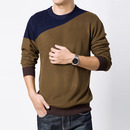 Men's slim bottoming round neck cotton blended knit sweater pullover