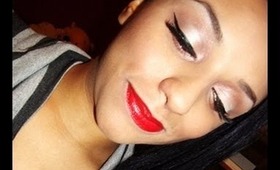 Kim Kardashian Neutral/Red Lips Look