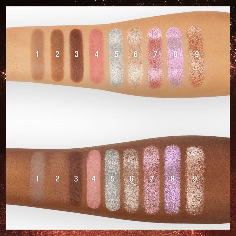 Arm swatches of the Charlotte Tilbury The Beautyverse Palette