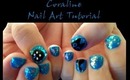 ~Coraline Nail Art Tutorial~Black Cat & Buttons~Glittering Blue Design~