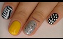 Basket Weave, Color, Glitter and Dots Nail Design